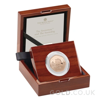 2022 Proof 50p Gold Coin Snowman and the Snowdog Boxed