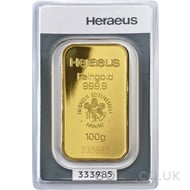 100g Heraeus Gold Bar Minted