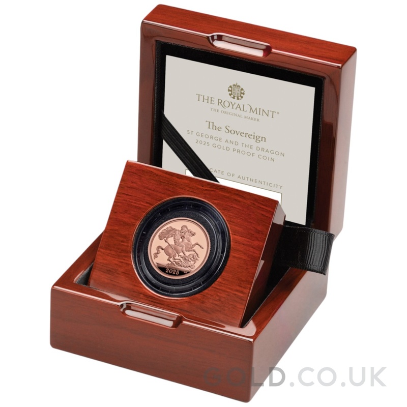 2025 Proof St George & The Dragon Gold Sovereign Coin Boxed