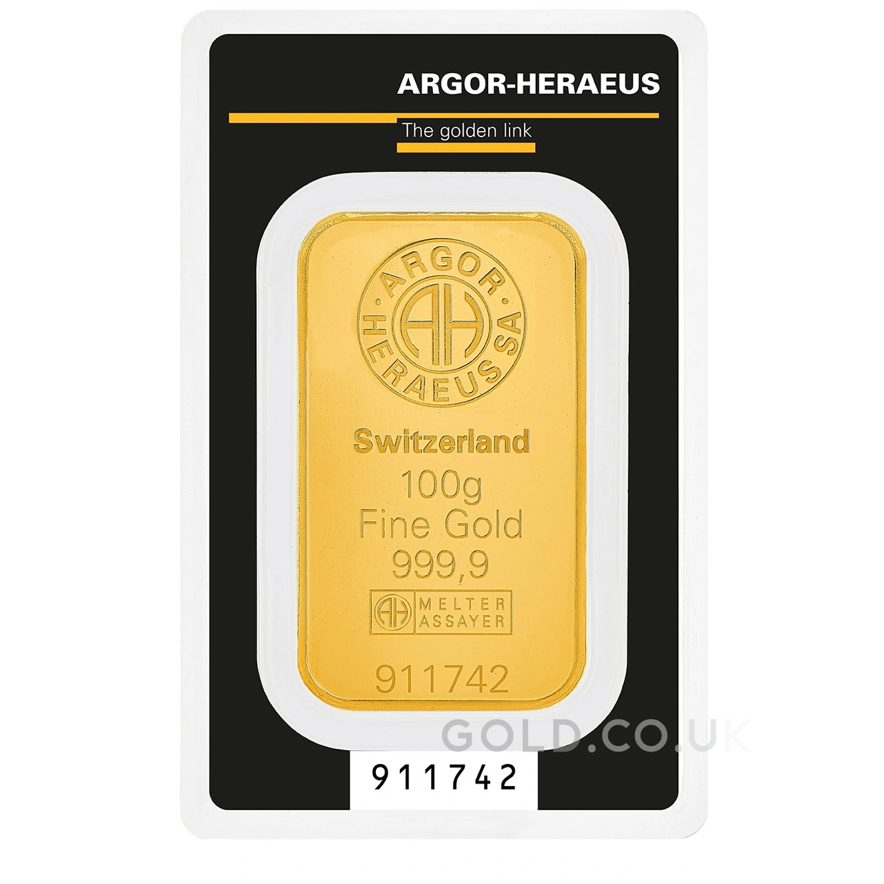 Argor-Heraeus 100g Gold Bullion Minted Bar