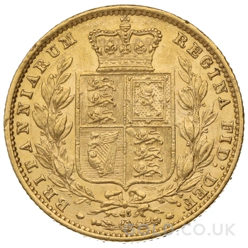 1866 Gold Sovereign Coin Queen Victoria Young Head Shield Back