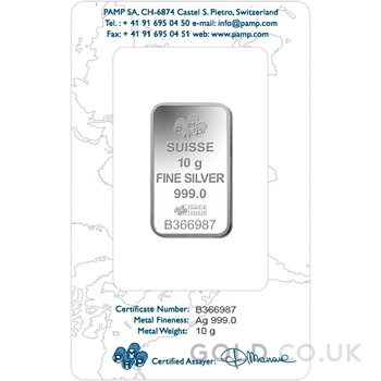 10g Silver Bar PAMP Lady Fortuna Minted