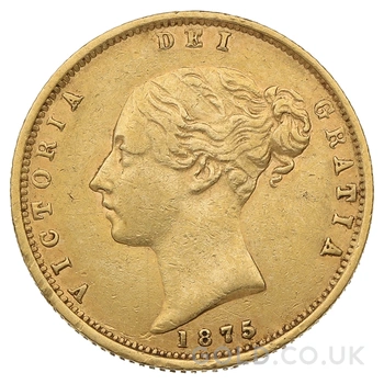 1875 Gold Half Sovereign Queen Victoria Young Head Shield Back