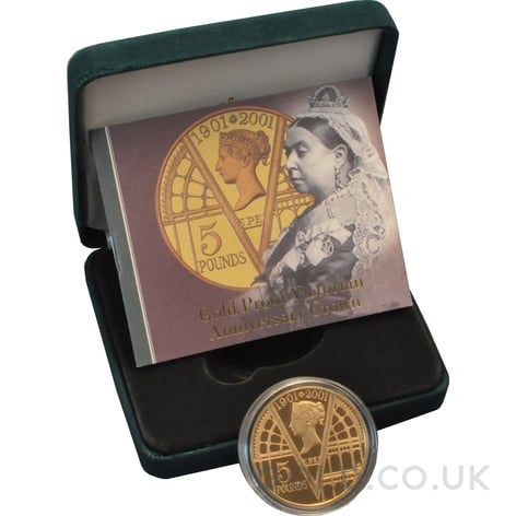 2001 Proof Gold Crown £5 Coin 100th Victoria Anniversary Boxed