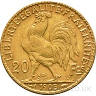 Gold 20 French Francs - Marianne Rooster (1899-1906 Original)