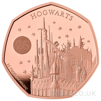 2023 Proof 50p 25th Anniversary of Harry Potter Gold Coin Hogwarts School Boxed