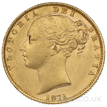 1871 Gold Sovereign Coin Queen Victoria Young Head Shield Back