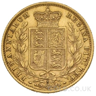 1877 Gold Sovereign Coin Shield Back Victoria (S)