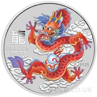 Red Dragon Painted Silver Year of the Dragon 1oz Coin (2024)