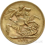 1874 Victoria Young Head Gold Sovereign (Melbourne Mint)