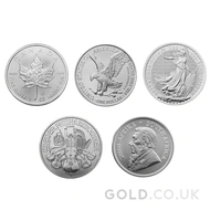 Silver 1oz Coin Set; Britannia, Krugerrand, Philharmonic, Eagle, Maple (2024)