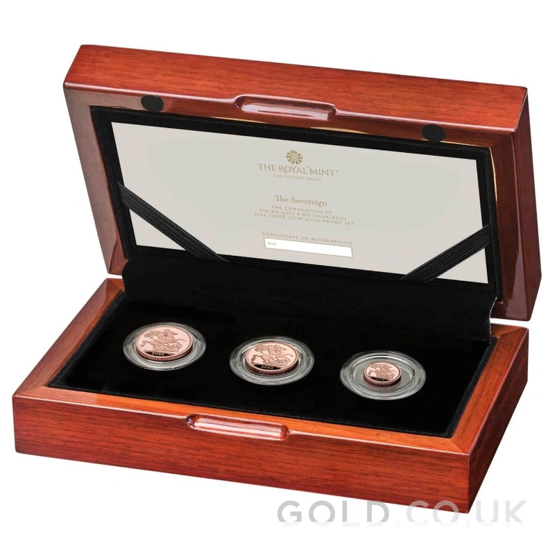 2023 Proof Gold Sovereign 3 Coin Set King Charles III Coronation Boxed