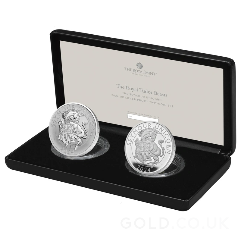 2024 Seymour Unicorn Silver Coin Tudor Beasts Proof 2 Coin Set Boxed