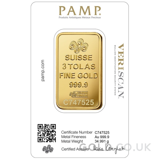 PAMP Lady Fortuna 3 Tola Gold Bar