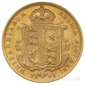 1891 Gold Half Sovereign Queen Victoria Jubilee Head Shield Back