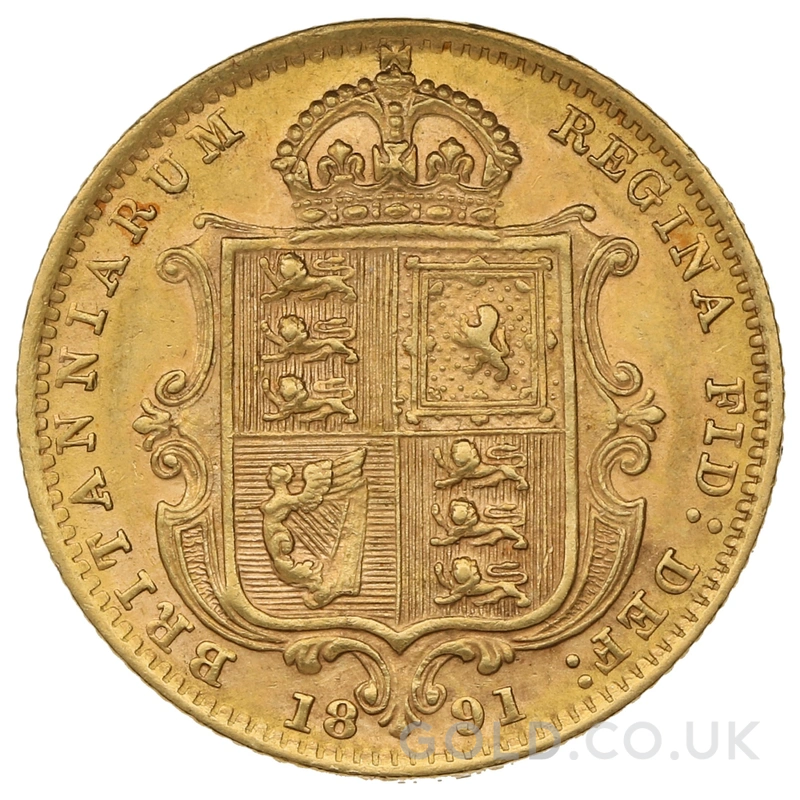 1891 Gold Half Sovereign Queen Victoria Jubilee Head Shield Back