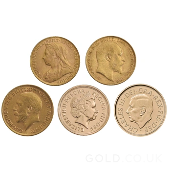 5 x Gold Sovereign Portrait Set Gift Boxed