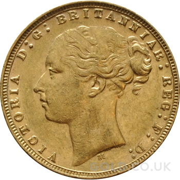 1877 Gold Sovereign Coin Queen Victoria Young Head Melbourne