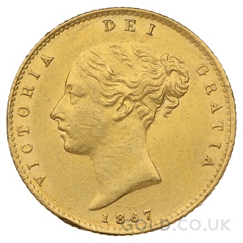 1867 Gold Half Sovereign Queen Victoria Young Head Shield Back