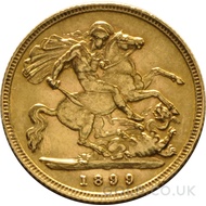 1899 Victoria  Old Head Gold Half Sovereign (London Mint)