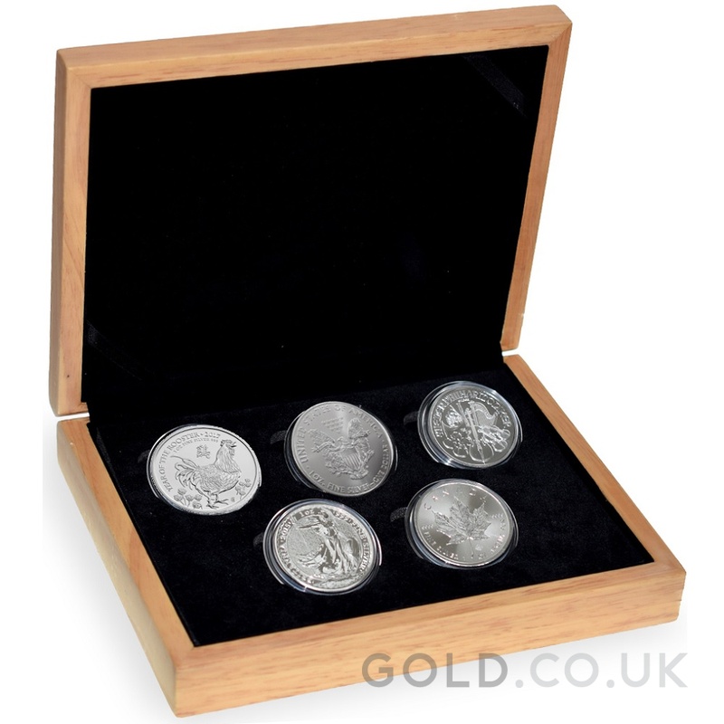 Large Oak Coin Gift Box 5 x 1oz Silver Coins