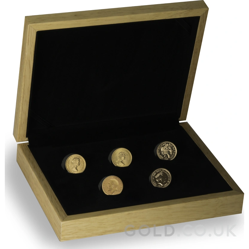 5 x Gold Sovereign Portrait Set Gift Boxed
