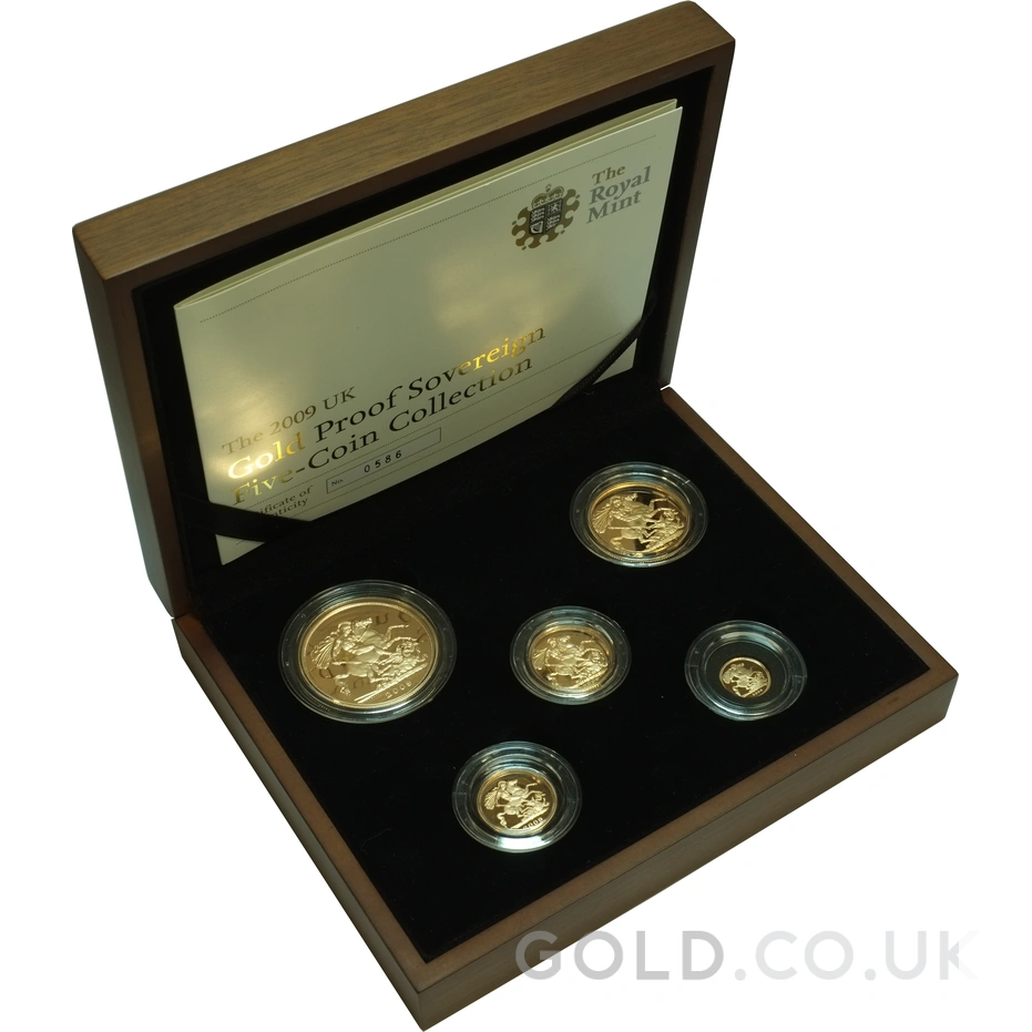 2009 Proof Gold Sovereign 5 Coin Set Boxed