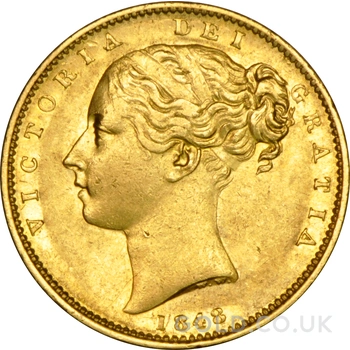 1848 Gold Sovereign Coin Queen Victoria Young Head Shield Back