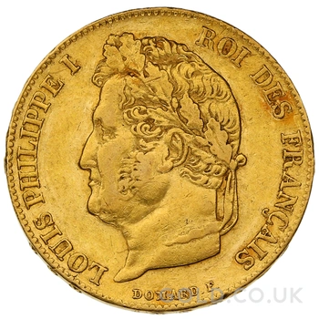 1839 French 20 Francs Gold Coin Louis-Philippe Laureate Head A
