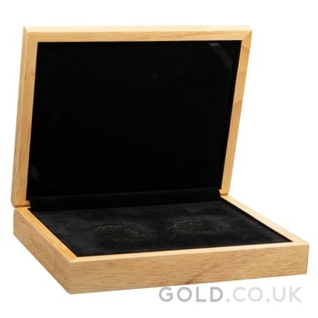 Large Oak Gold Coin Gift Box 2 x 1oz Gold Coins 33mm