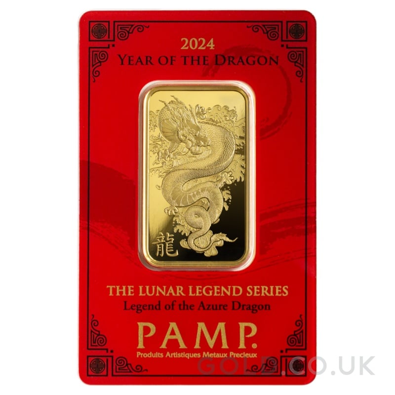 1oz Gold Bar 2024 Year of the Dragon PAMP