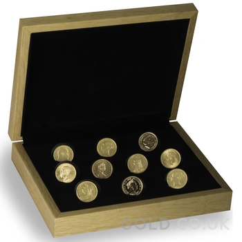 Large Oak Gold Sovereign Coin Gift Box 10 x Gold Sovereigns