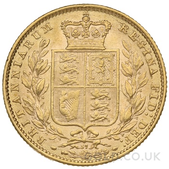 1872 Gold Sovereign Coin Queen Victoria Young Head Shield Back
