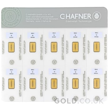 10 x 1g Gold Bar C. Hafner SmartPack Minted