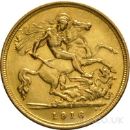 1916 Gold Half Sovereign Coin George V (S)