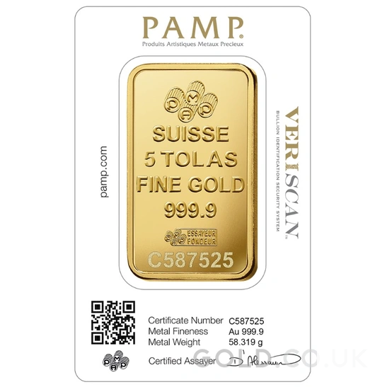 5 Tola Gold Bar PAMP Lady Fortuna