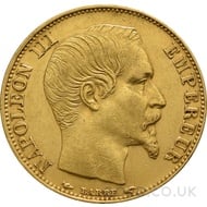 Gold 20 French Francs - Napoleon III Bare Head (Best Value)