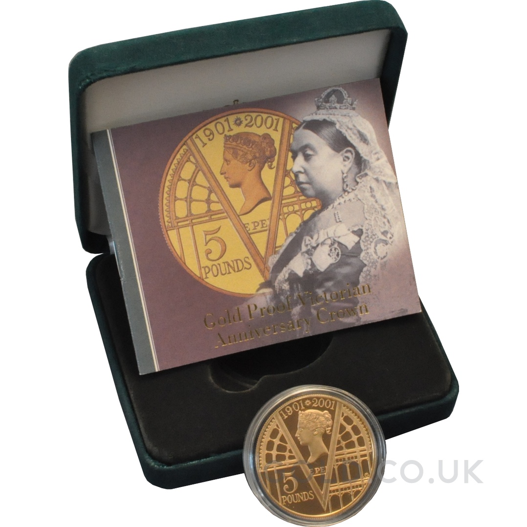 2001 Proof Gold Crown £5 Coin 100th Victoria Anniversary Boxed