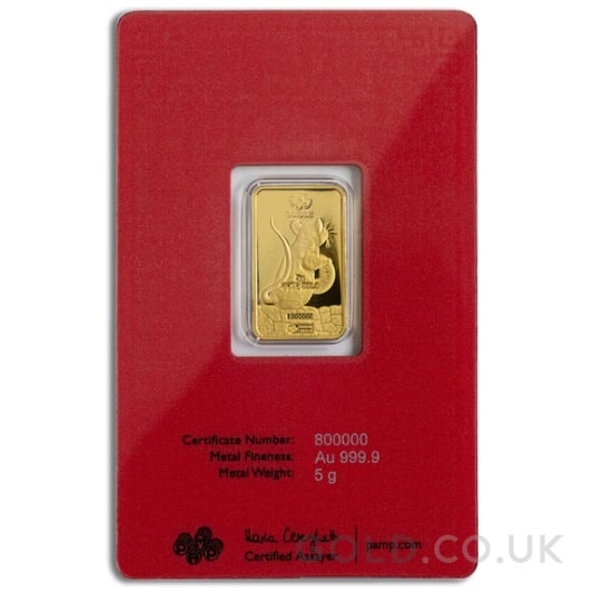 5g Gold Bar Year of the Rat PAMP