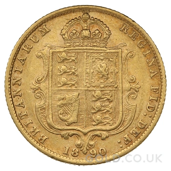 1890 Gold Half Sovereign Queen Victoria Jubilee Head Shield Back