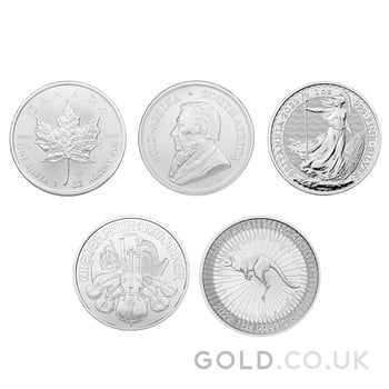 2022 1oz Silver Coin Set; Britannia, Maple, Philharmonic, Krugerrand, Kangaroo