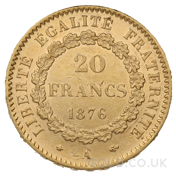 1876 French 20 Francs Gold Coin Guardian Angel A