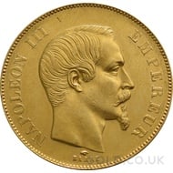Gold 50 French Francs - Napoleon III Bare Head (Best Value)