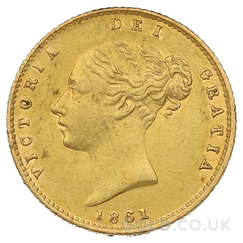 1861 Gold Half Sovereign Queen Victoria Young Head Shield Back