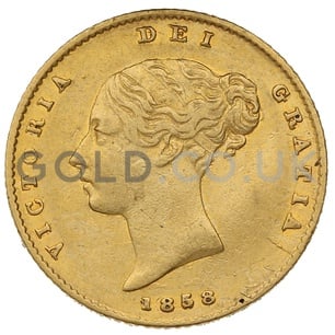 1858 Victoria Young Head Shield Back Gold Half Sovereign (London Mint)