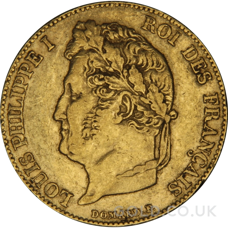 1844 French 20 Francs Gold Coin Louis-Philippe Laureate Head A