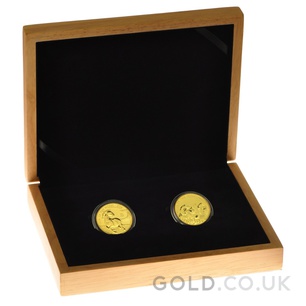 Large Oak Gift Box - 2 x 1oz Gold Coins 33mm
