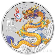Yellow Dragon Painted Silver Year of the Dragon 1oz Coin (2024)