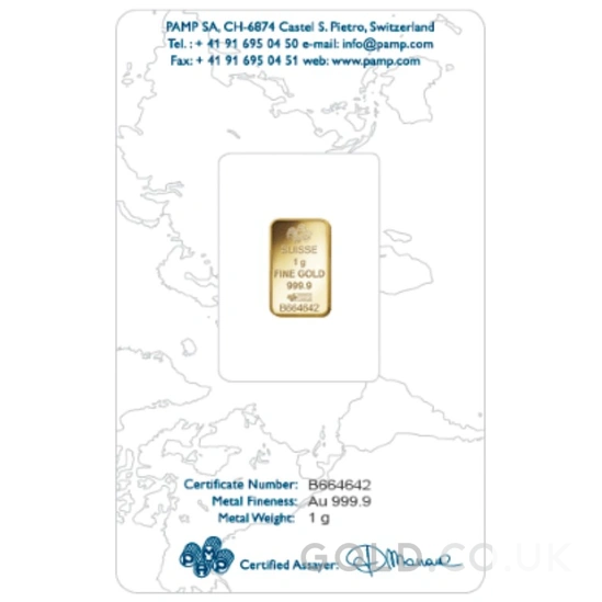 1g Gold Bar PAMP Rosa Minted