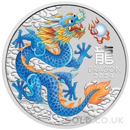 Blue Dragon Painted Silver Year of the Dragon 1oz Coin (2024)